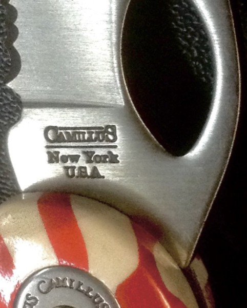 The Main Blade Front Tang Stamp.<br />CAMILLUS 903SF-&quot;Ol' Glory&quot; Series<br />Pocket Knife #33.