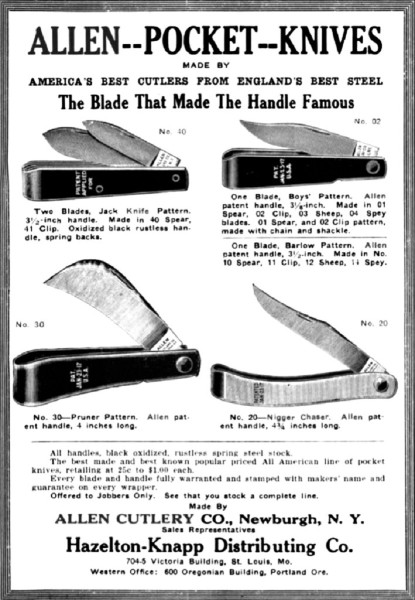The ALLEN CUTLERY COMPANY Pattern Ad.