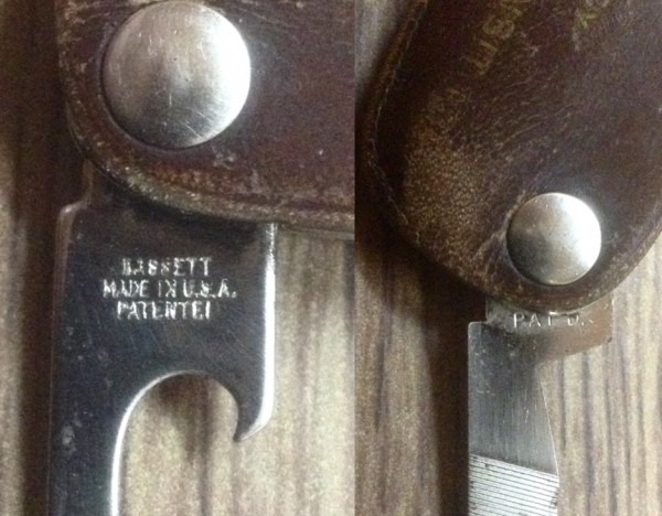 Left -The Cap Lifter Or Bottle Opener Front Tang Stamp.<br />Right - The File Front Tang Stamp.