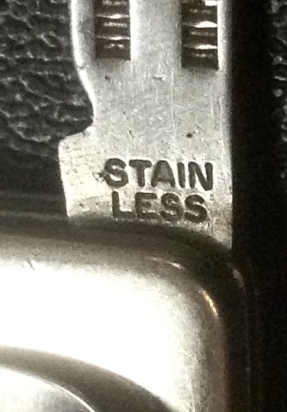 The Tool Front Tang Stamp.<br />Identical On Both Pocket Knives.