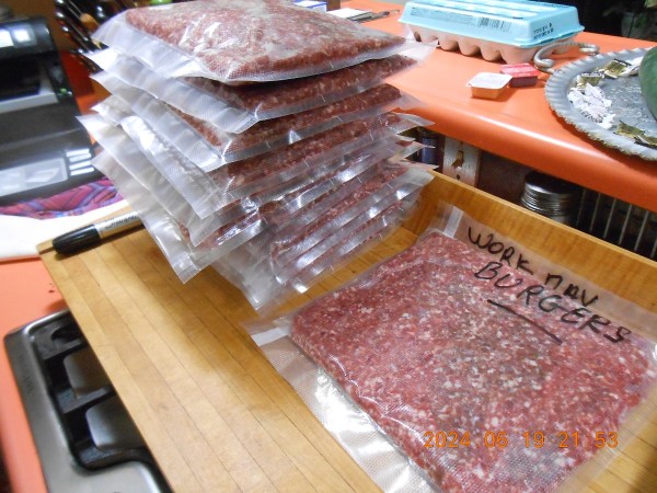 2# bags for burgers, taco salad, spaghetti sauce, chili, whatever needs ground meat.