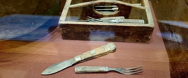 Typical cowboy eating utensils, W&amp;S Butcher Sheffield folding knife c 1900