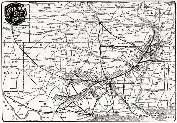 Map Of The Cotton Belt Route. Circa April, 1938.