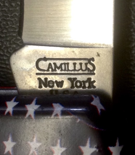 The Main Blade Front Tang Stamp.<br />CAMILLUS 907F-&quot;Ol' Glory&quot; Series<br />Pocket Knife #40.