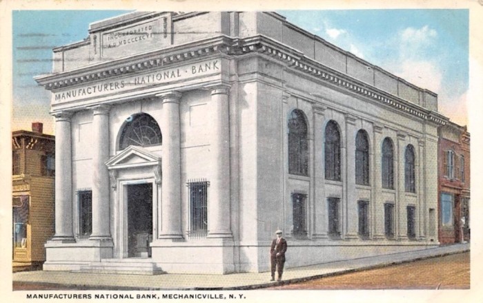 Postcard - Circa 1920.<br />MANUFACTURERS NATIONAL BANK, MECHANICVILLE, N.Y.<br />NOT My Item(s). NOT My Picture(s).
