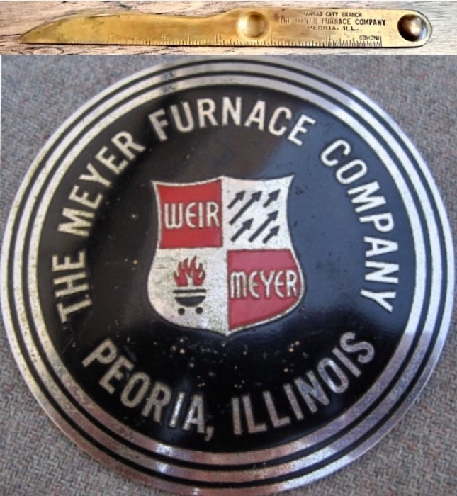 Top - A Letter Opener From The Meyer Furnace Company, Peoria, Illinois, Kansas City Branch. Circa ?<br />Bottom - A Furnace Badge From The Meyer Furnace Company, Peoria, Illinois. Circa ?<br />NOT My Item(s). NOT My Picture(s).