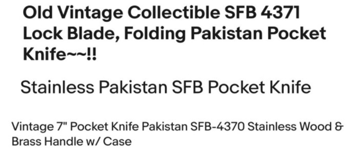 Pakistan &quot;SFB&quot; Knife Ads.