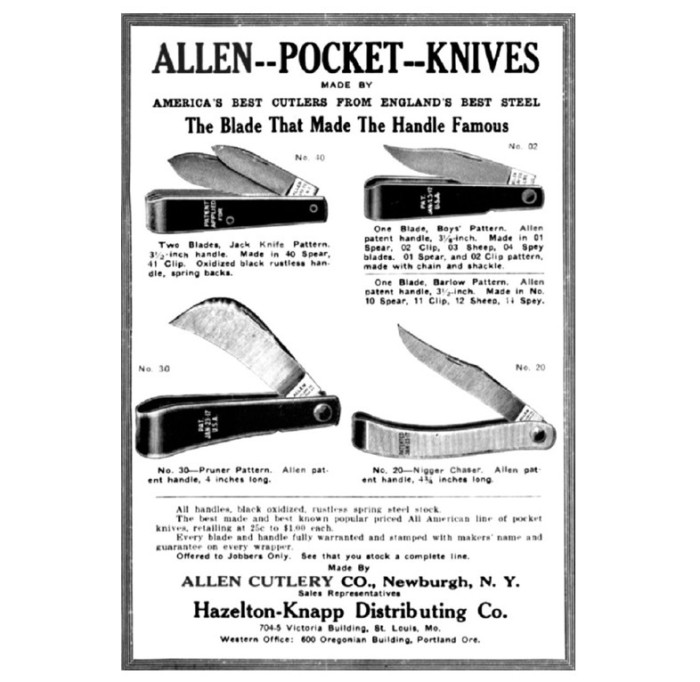 The ALLEN CUTLERY COMPANY Pattern Ad.