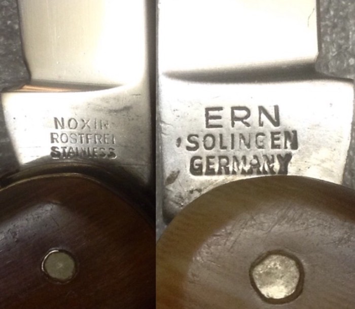 Left - The Main Blade Front Tang Stamp.<br />Right - The Main Blade Back Tang Stamp.