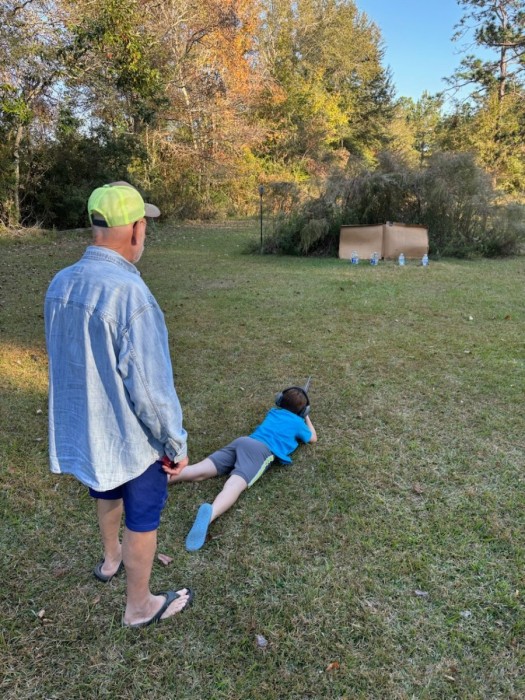 Watching grandson Dawson get comfortable with the 22..