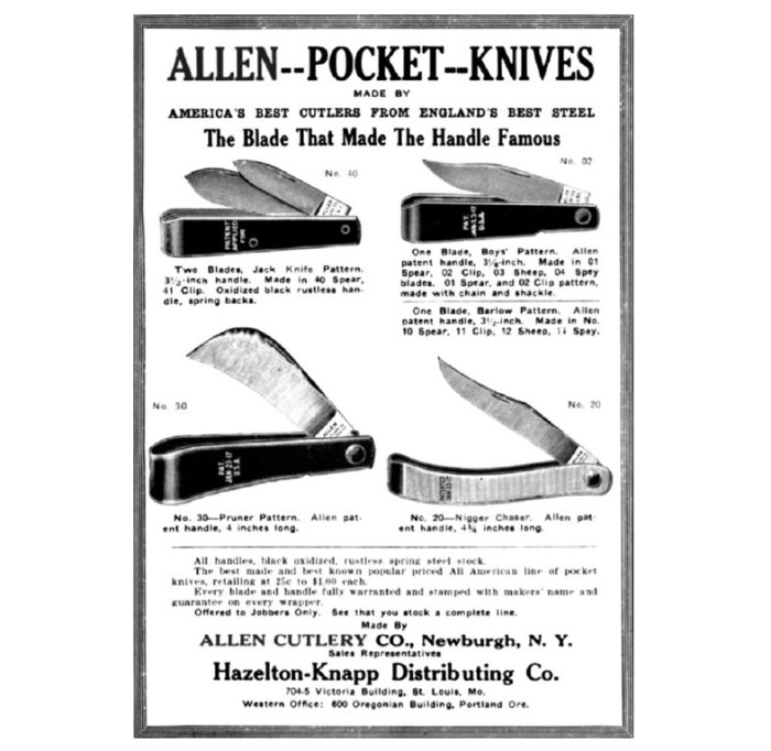 The ALLEN CUTLERY COMPANY Pattern Ad.