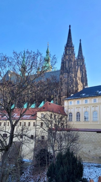 Prague St. Vitus Cathedral with Castle wall.