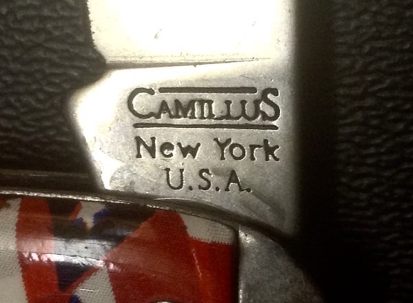 The Main Blade Front Tang Stamp.<br />CAMILLUS SB100F-"Ol' Glory" Series<br />Pocket Knife #43.