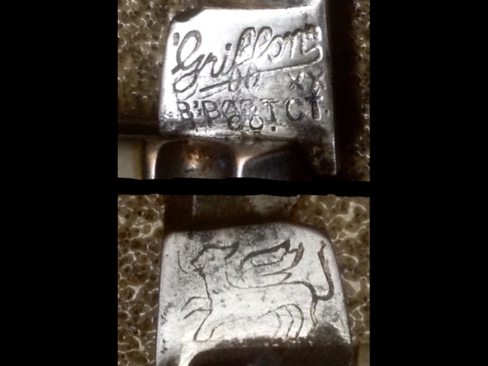 Top - The Secondary Blade Front Tang Stamp.<br />It Looks Like It Was Partially Double Stamped.<br />Bottom - The Secondary Blade Back Tang Stamp.