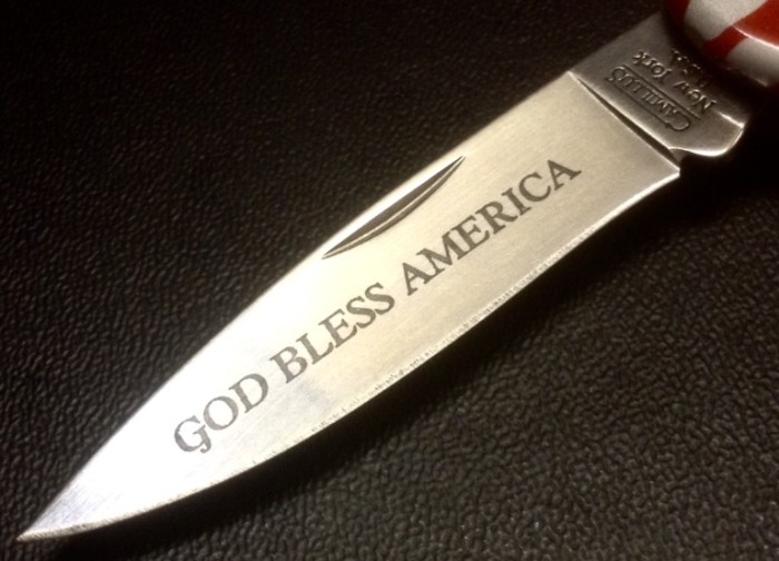 The Main Blade Etch.<br />CAMILLUS 907F-"Ol' Glory" Series<br />Pocket Knife #44.