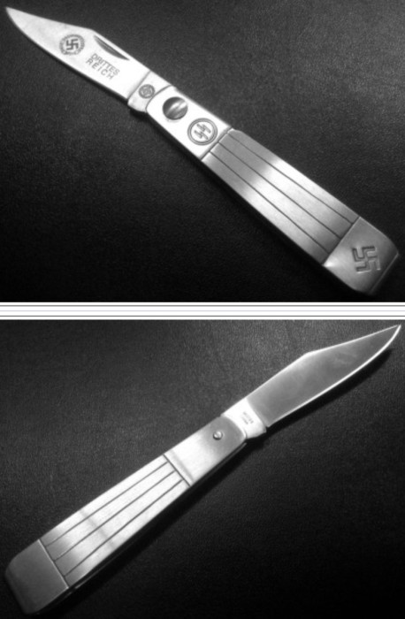Pictures #5 &amp; #6 - OPEN, The Chinese Made, NON-ALLEN CUTLERY <br />COMPANY Pocket Knife, With Grooves In The Handle(s), That I Received.