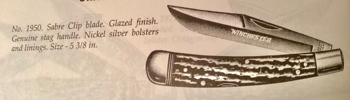 Winchester catalog cut showing “genuine stag” handle covers