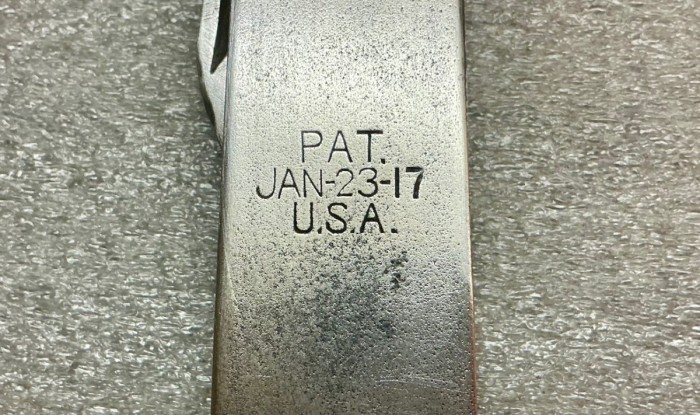 The Patent Date Front Handle Stamp.