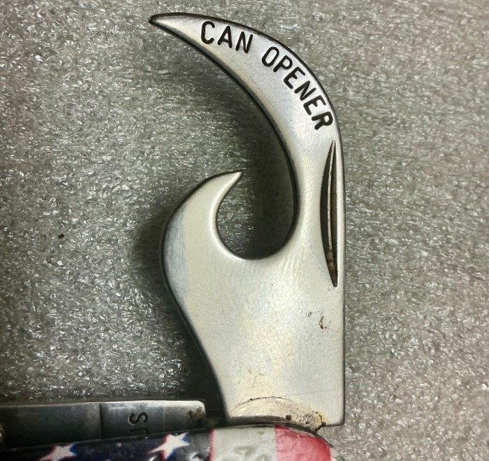 The Can Opener Front Stamp.<br />CAMILLUS 1760F-"Ol' Glory" Series<br />Pocket Knife #50.