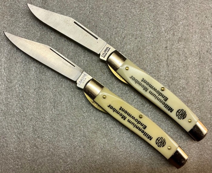 My COLONIAL, With My Previously Posted, LAKOTA U.S.A., NRA<br />Millennium Endowment Member Pocket Knife, For Comparison.<br />** “ENDOWMENT” Is ONE Of The NRA’s Membership Levels. **