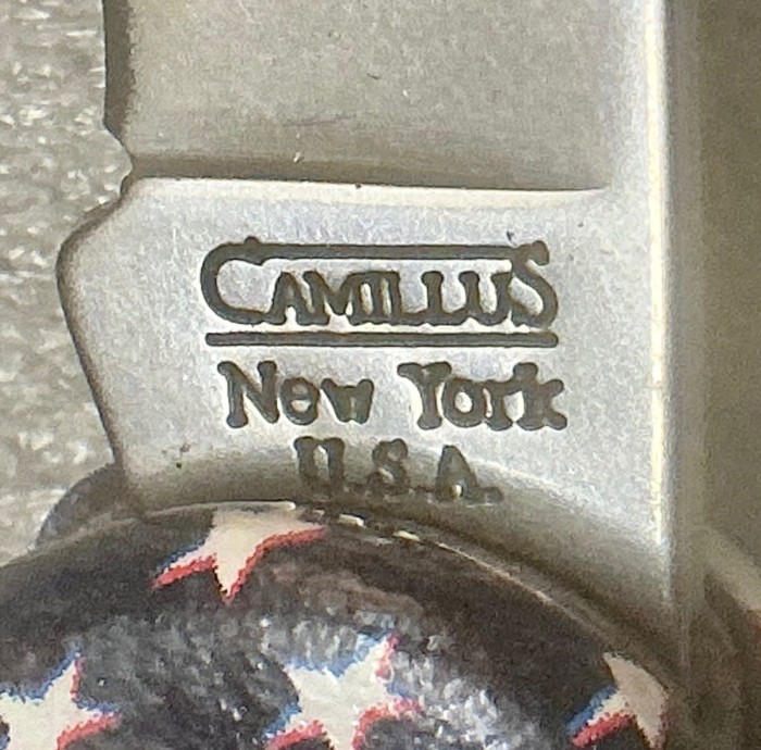 The Main Blade Front Tang Stamp.<br />CAMILLUS 907F-"Ol' Glory" Series<br />Pocket Knife #52.