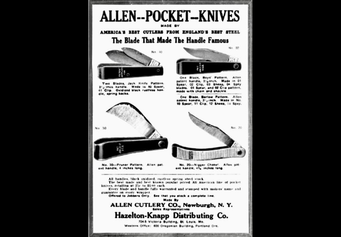 The ALLEN CUTLERY COMPANY Pattern Ad.