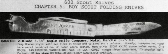 Here is the description and a picture of the knife, as it appears in the book,<br />"600 SCOUT KNIVES" by Joseph Richard Kerr.