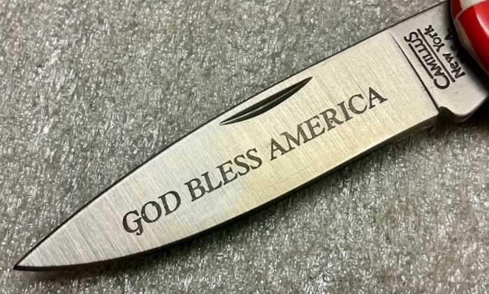 The Main Blade Front Etch.<br />CAMILLUS 907F-"Ol' Glory" Series<br />Pocket Knife #55.