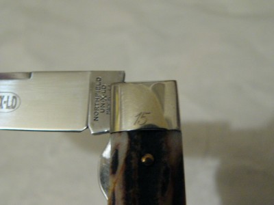 GEC Northfield Burnt Stag Linerlock #15 bolster etch