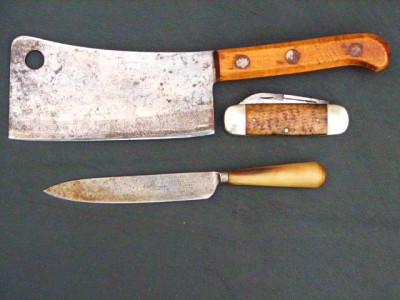 Russell cleaver, Encore paring knife with horn.