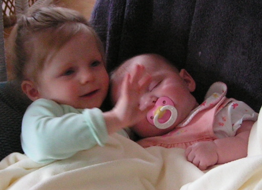 This Is Ellie on the left and Gracie on the right. If you should remember Ellie is the one who had open heart surgery a year and a half ago. Other than being tiny all is now okay, Gracie is her three month old cousin.